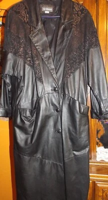 Maurices винтажный длинный черный кожаный пальто и коричневый замши шикарный женщин M - Изображение 1 из 4