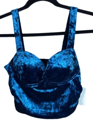Top corto de terciopelo Meraki Cruzin Festival azul azulado bralette talla pequeña gótico Foto 1 de 4