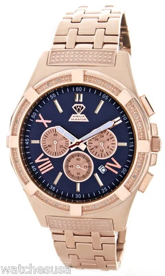 Reloj cronógrafo Aqua Master para hombre esfera azul marino oro rosa diamantes W#348 Foto 1 de 3