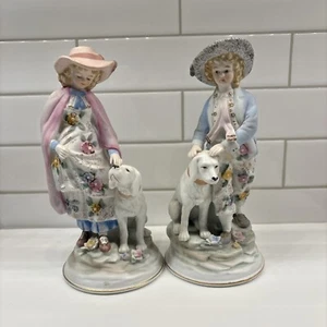 Camille Naudot & Co. 1904-1919 Pair Girl/boy W Dog statue figurine Perfect! - Picture 1 of 12