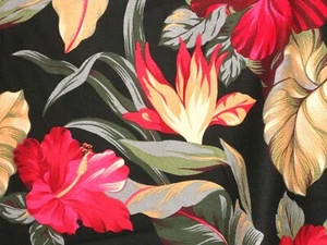 THICK! Tropical Hawaiian Barkcloth 100% Cotton UPHOLSTERY FABRIC ~Pau-Hanna-Blk~ - Picture 1 of 5