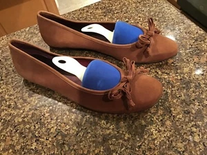 FS/NY NEW Brown Leather suede BOW Ballerina Flats Sz 11 B NWOB - Picture 1 of 8