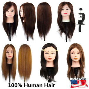 100% real human hair Mannequin Head Hair Hairdresser Training with Free Clamp
