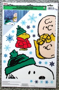 Snoopy Peanuts Christmas Window Cling Peeker Puffer Woodstock Charlie Brown Saly - Picture 1 of 1