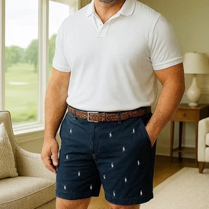 Vintage Polo Ralph Lauren Shorts Herren Etikett 46B passt 44 marine bestickt Pony AOP 90er - Bild 1 von 21