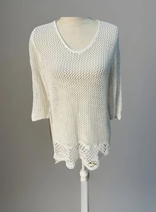 Chicos Travelers offener Strick Häkelsaum Netz Damen Pullover weiß Größe 2 Large - Bild 1 von 11