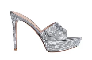 Gianvito Rossi Women's Silver Metallic Crystal Stiletto Mule Heel Shoe Size 37 - Picture 1 of 6