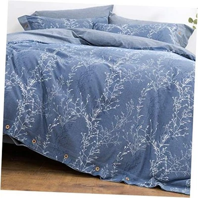 Duvet Cover Set Size Washed Cotton Yarn, King Blue and White Thin Branch - Image 1 of 4