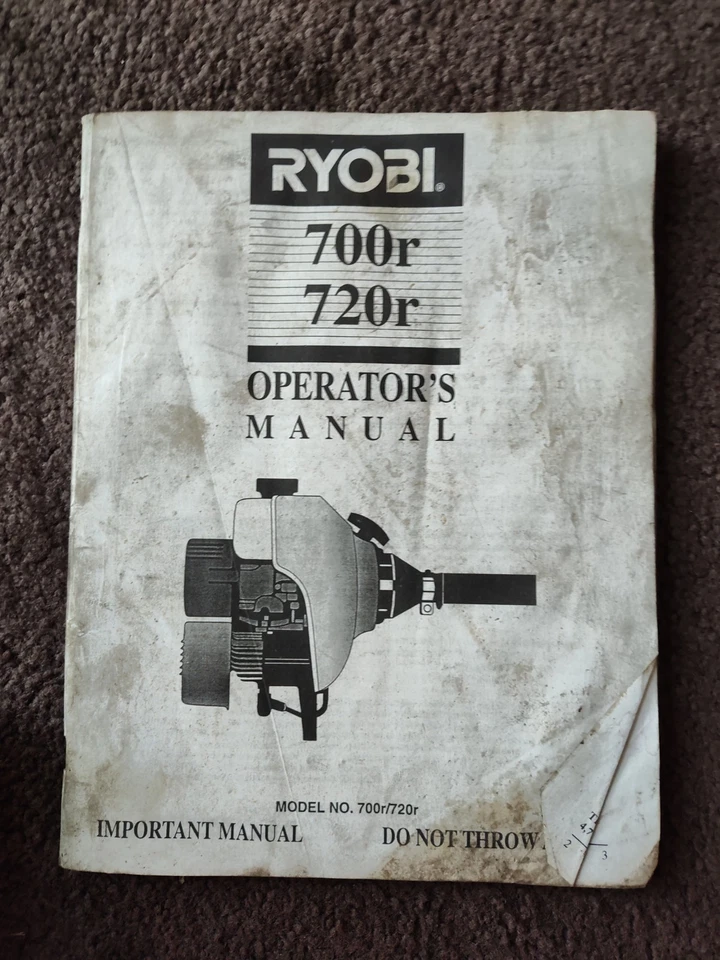 Original Ryobi 700R & 720R Gas String Trimmer Lawn OPERATORS Manual - Image 1 of 1