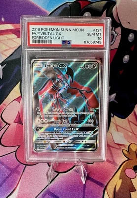 2018 POKEMON SUN & MOON FORBIDDEN LIGHT #124 FULL ART/YVELTAL GX PSA 10 - Image 1 of 2