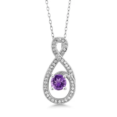 Colgante redondo de plata de ley 925 con cadena de amatista púrpura de 1,08 quilates Foto 1 de 4