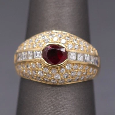 Luscious Ruby and Carre' Cut Diamond Domed Ring in Yellow Gold - Image 1 of 4