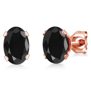 2.20 Ct Oval 7x5mm Black Sapphire Brass Rose Gold Plated Brass Stud Earrings - Picture 1 of 2