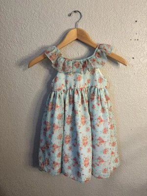 Laura Ashley  Girls Bouquet Dress Aqua and peach spring floral Size 4 - Image 1 of 4