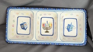 Vintage Susan Fischer Weis Judaica Hanukkah Holiday 3-Section Ceramic Tray - Picture 1 of 7