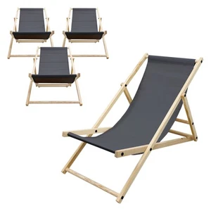 4er Set Liegestuhl Strandliege Sonnenliege Gartenliege Klappstuhl Holz Anthrazit - Bild 1 von 8