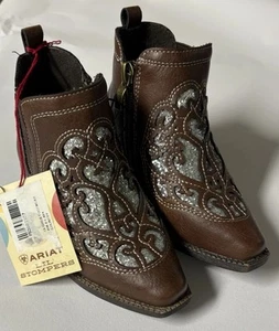 Ariat Lil' Stompers Toddler Amy Dixon Zip Ankle Boots Brown Sz 5 Western Bling - Picture 1 of 10