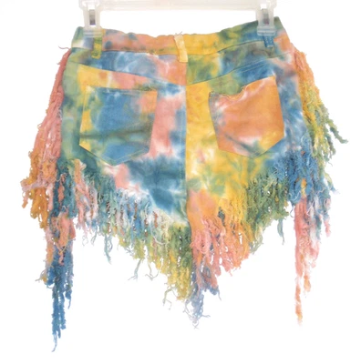 Pantalones Cortos Denim Daisy Tie Dye Flecos Triturados Dobladillo Elastizados 26" Cintura Boho Festival Foto 1 de 4