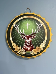 jagermeister Sign Jager Logo Bottle Cap Metal Wall Bar Decor Man Cave Whisky - Picture 1 of 2