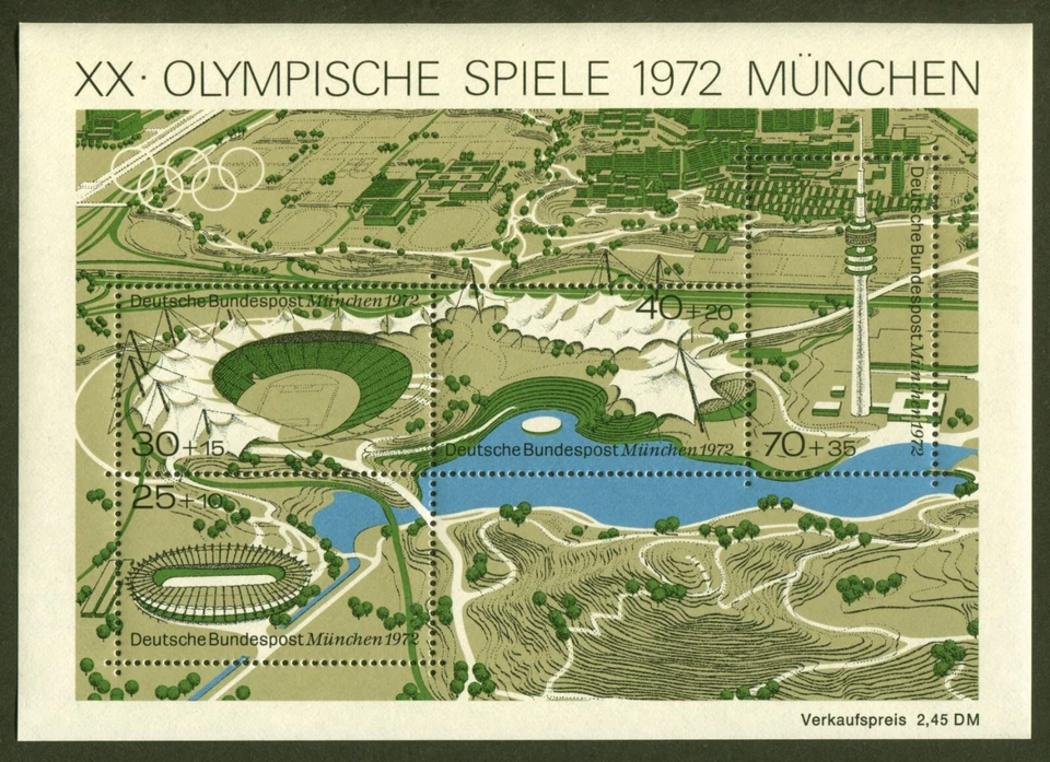 Germany Sc# B489, 1972 Olympic Games - Munich, VF/XF MNH Sheet of 4, SCV: $5.00 - Image 1 of 1