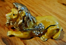 Collectible Jeweled Enamel Lion Trinket Box With Crystals