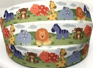 Zoo Animals Grosgrain Ribbon 25mm width,craft,hair,cake deco etc - Picture 1 of 2