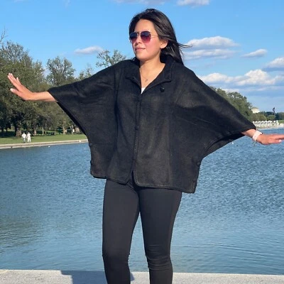 ANDEAN ALPACA BABY ALPACA HANDMADE WOMEN BLACK SHAWL CAPE M - Image 1 of 4