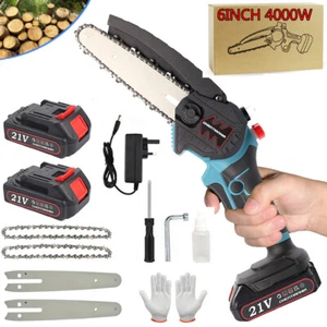 2 Batteries 6'' 4000W Mini Cordless Chainsaw Electric One-Hand Saw Wood Cutter - Picture 1 of 13
