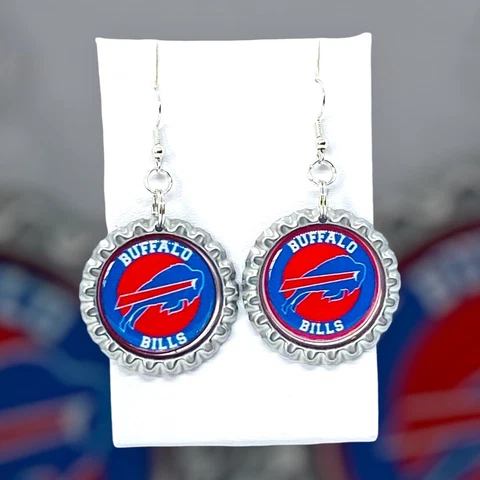 Buffalo Bills Inspired Football  Bottle Cap  Dangle Hook Earrings Cover