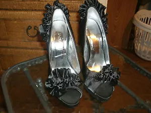 Liliana Dama Negro Puntera Abierta Tacones de Vestido Talla 7 1/2 - Imagen 1 de 8
