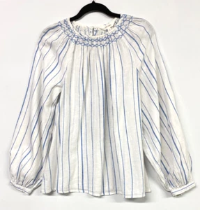 Per Una shirt top blouse UK 18 white blue striped linen & cotton 533 - Picture 1 of 5