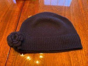 Girls CAROLINA ZAPF Large 6-8y 100% Cashmere Navy Winter Beanie Hat w/Flower - Picture 1 of 4