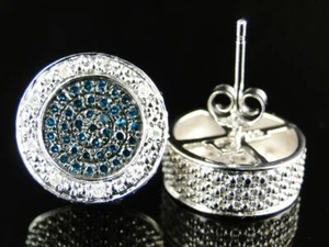 0.75ct Lab-Created Blue Sapphire Iced Hip Circular Earring 14k White Gold Plated - Picture 1 of 3