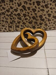 NEW Linked Hearts Wood Cutout Sign Decor Tier Tray Interlinked Chain Dark Wood 