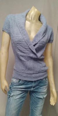 Blusa Charlotte Russe Tejida PEQUEÑA Azul Cuello en V Corto Slv Pullover Suéter Para Mujer Foto 1 de 4