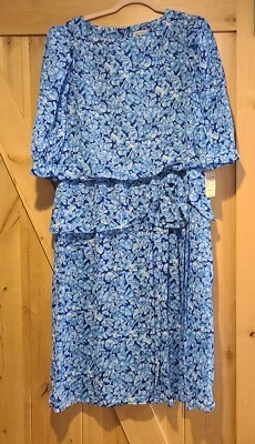¡Nuevo! Vestido JB Too Vintage Años 80 Talla 16 Midi Floral Lazo En Capas Granny Secretary Foto 1 de 4