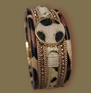 Woman's Leopard Print Multilayer braded bracelet - Magnetic latch - Picture 1 of 1