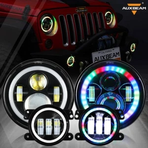 AUXBEAM RGB 7"" LED Scheinwerfer & 4"" Nebelscheinwerfer für Jeep Wrangler JK 2007-2017 4 Stck. - Bild 1 von 12