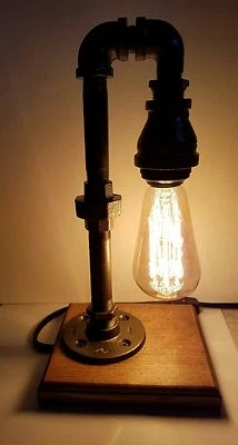 Retro Industrial Pipe Desk Lamp steampunk style with vintage edison bulb - Image 1 of 3