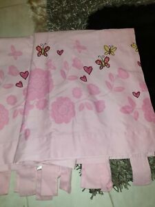 Girls Curtains PAIR Eyelet Ready Made Pink Lovehearts 66x54