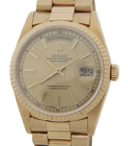 Mens Rolex Solid 18k Gold Day-Date President Watch w/ Gold Champagne Dial 18238 - Picture 1 of 7