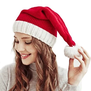 Knitted Santa Hat Winter Warm Beanie for Christmas New Year Gift Party Holiday - Picture 1 of 8