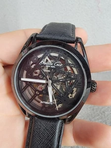 mens Kenneth Cole skeleton watch Black With Leather Strap K356-14 KC8083 - Picture 1 of 18