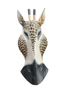 Jirafa Punto Negro 12 pulgadas Animal Safari Madera Máscara Arte Pared Decoración Tallado a Mano - Imagen 1 de 4
