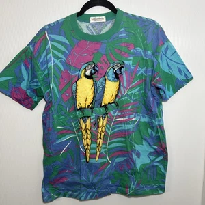 Vintage Guy Laroche T-Shirt Artsy Parrot Tropical AOP Single Stitch 42” Chest - Picture 1 of 12