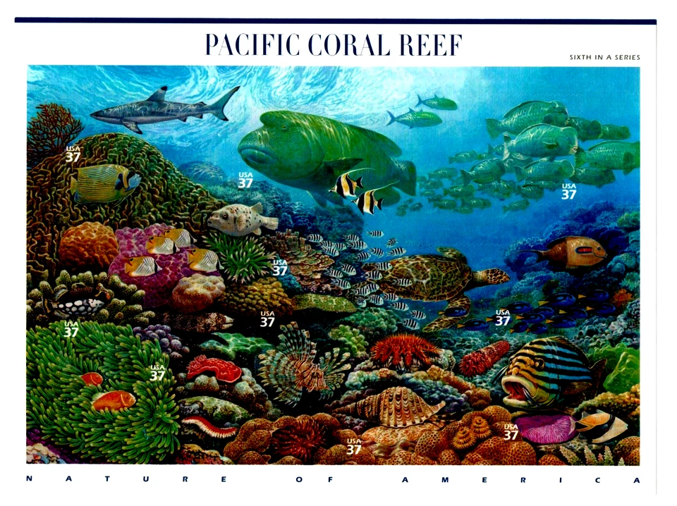 US Stamps Sc 3831 Pacific Coral Reef Marine Life 37 Cent 2004 Mint Pane of 10 - Image 1 of 1