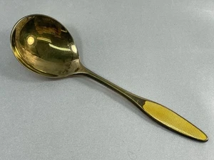 FRIGAST Cuchara Guilloche Esterlina Dinamarca, Lavado Oro, Esmalte Amarillo 4.25" - Imagen 1 de 10