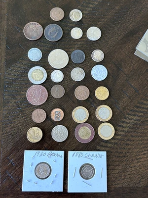 FOREIGN COIN LOT of 28 Coins Silver Copper Canada Panama Colombia MORE! LOOK! - Image 1 of 4