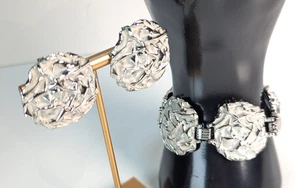 SARAH COVENTRY Bracelet & Earring Rose Panel White Enamel Silver Tone  Statement - Picture 1 of 12