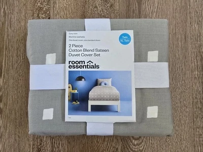 Room Essentials 2 Piece Gray & White Squares Cotton Sateen Twin Duvet & Sham Set - Image 1 of 4